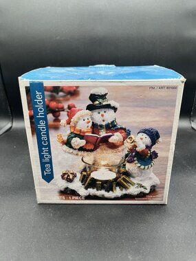Snowman Family Christmas Winter Figurine Tea Light Candle Holder With Box ✅
